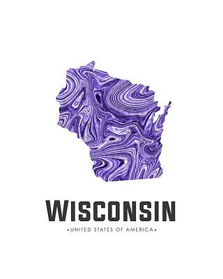 Abstract Mixed Media - Wisconsin Map Art Abstract in Violet by Studio Grafiikka