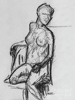 Wine Drawings - Woman Seated with Outline by Robert Yaeger