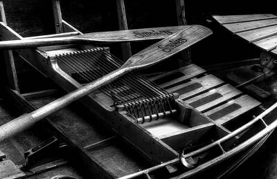 Scifi Portrait Collection - Wooden Rowboat And Oars In Black And White by Carol Montoya