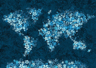 Floral Royalty-Free and Rights-Managed Images - World Map Floral 8 by Bekim M