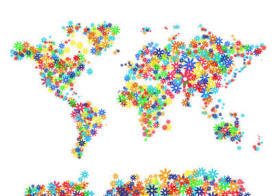 Florals Royalty-Free and Rights-Managed Images - World Map Floral  by Bekim M