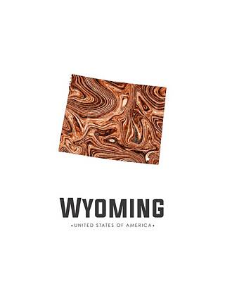 Abstract Mixed Media - Wyoming Map Art Abstract in Brown by Studio Grafiikka