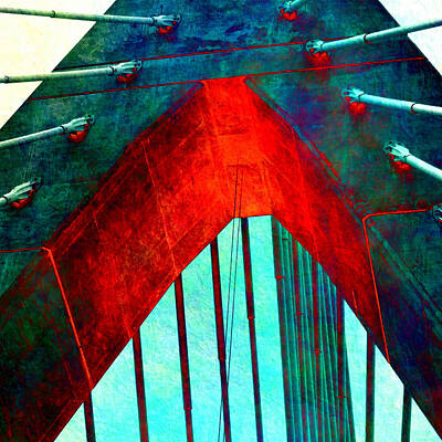Skylines Digital Art - Zakim Bridge Boston v5 by Brandi Fitzgerald