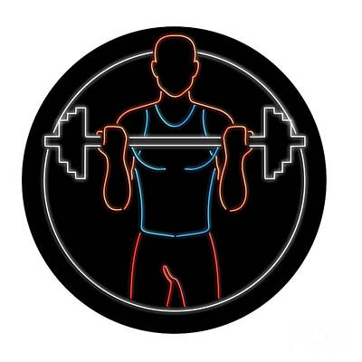 Athletes Royalty-Free and Rights-Managed Images - Athlete Lifting Barbell Oval Neon Sign by Aloysius Patrimonio