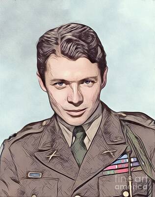 Actors Digital Art - Audie Murphy, Vintage Actor and War Hero by Esoterica Art Agency