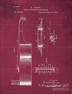 Musician Drawings - BRIDGE FOR MUSICAL INSTRUMENTS Patent Year 1891 by Drawspots Illustrations