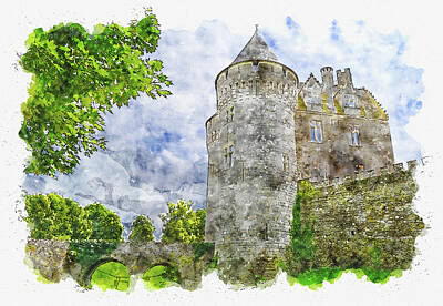 Fantasy Digital Art Rights Managed Images - Castle #watercolor #sketch #castle #tower Royalty-Free Image by TintoDesigns