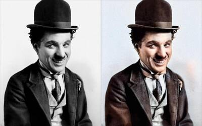 Spiral Staircases - Charlie Chaplin The Tramp debuted in 1914 colorized by Ahmet Asar colorized by Ahmet Asar by Celestial Images