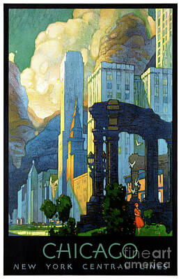 Best Sellers - Cities Drawings - Chicago USA Vintage Travel Poster Restored by Vintage Treasure