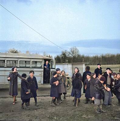 Modern Man Classic London - Children coming home from school. Hightstown, New Jersey 1936 colorized by Ahmet Asar by Celestial Images