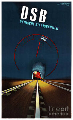Transportation Drawings - Denmark Vintage Travel Poster Restored by Vintage Treasure