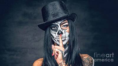 Comics Photos - Dia De Los Muertos Day of the Dead Sugar Skull Model Makeup Ultra HD by Hi Res