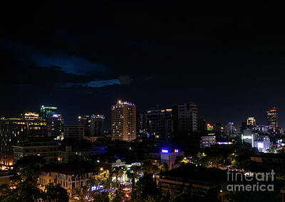 Eric Fan Whimsical Illustrations Rights Managed Images - Downtown Central Phnom Penh City Skyline Night View In Cambodia  Royalty-Free Image by JM Travel Photography