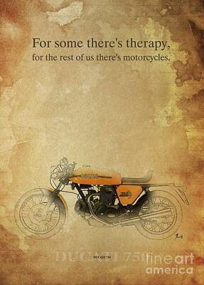Cities Drawings - DUCATI 750, Original Artwork. Motorcycle quote by Drawspots Illustrations