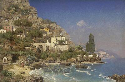 Monochrome Landscapes - Edmund Berninger  1843-1910  Vue de la Cote d Amalfi by Celestial Images