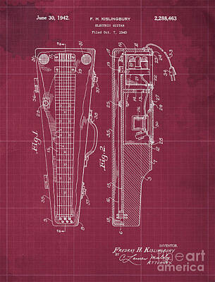 Jazz Drawings - ELECTRIC GUITAR Patent Year 1940 by Drawspots Illustrations