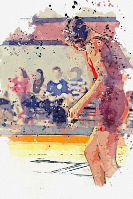 Athletes Royalty Free Images - Greco Wrestling 4 watercolor by Ahmet Asar Royalty-Free Image by Celestial Images