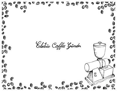 Drawings Rights Managed Images - Hand Drawn of Electric Coffee Grinder with Coffee Beans Royalty-Free Image by Iam Nee