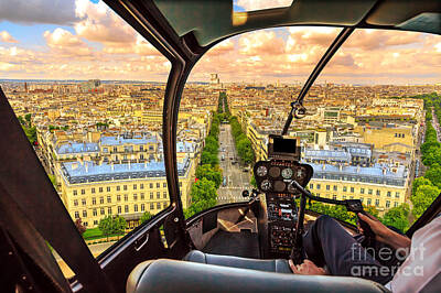 Paris Skyline Photos - Helicopter on Paris city by Benny Marty