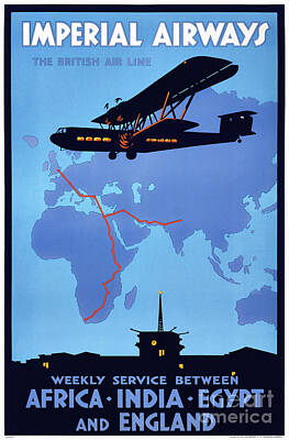 Drawings Rights Managed Images - Imperial Airways Vintage Advertising Poster Restored Royalty-Free Image by Vintage Treasure