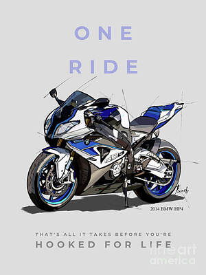 Cities Drawings - Original Artwork,Motorcycle quote,One ride,thats all it takes before youre hooked for life by Drawspots Illustrations