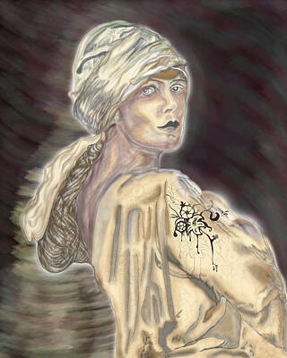Nighttime Street Photography Royalty Free Images - Painting Of A Lady Royalty-Free Image by Marshal James