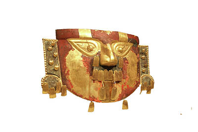 College Football Stadiums - Peruvian Funerary mask, hammered gold from Peru , 9th - 11th cen by Steve Estvanik