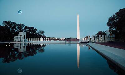 Cities Paintings - Reflection of the Washington Monument in the pool at Pool at the National Mall. Original image from  by Celestial Images