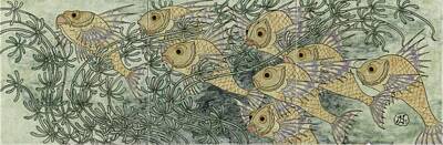 Animals Royalty-Free and Rights-Managed Images - Tile panel  painted with fish whose Bert Nienhuis  I  c  1896   c  1901 by Celestial Images