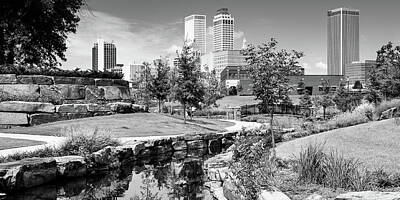 Royalty-Free and Rights-Managed Images - Tulsa Oklahoma Centennial Park Skyline Panorama - Black and White by Gregory Ballos