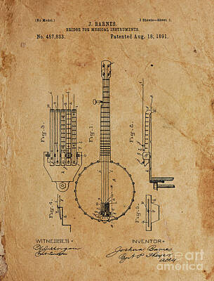 Musicians Drawings - BRIDGE FOR MUSICAL INSTRUMENTS Patent Year 1891 by Drawspots Illustrations