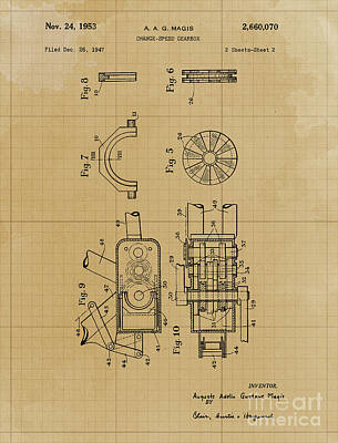Athletes Drawings - Change Speed Gearbox Patent Year 1953 by Drawspots Illustrations