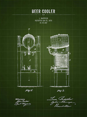 Beer Royalty Free Images - 1876 Brewing Cooler - Dark Green Blueprint Royalty-Free Image by Aged Pixel