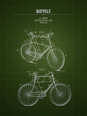 Transportation Digital Art - 1898 Bicycle - Dark Green Blueprint by Aged Pixel