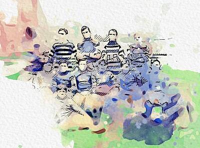 Football Royalty-Free and Rights-Managed Images - 1906. Georgetown Football watercolor by Ahmet Asar by Celestial Images
