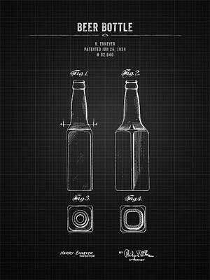 Food And Beverage Digital Art - 1934 Beer Bottle - Black Blueprint by Aged Pixel