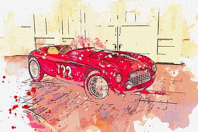 Wine Corks - 1948 Ferrari 166 166 Fontana Barchetta watercolor by Ahmet Asar by Celestial Images