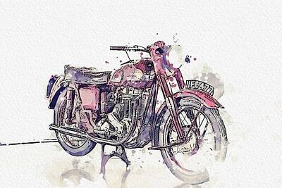 Transportation Paintings - 1955 Ariel 350 cc 2 watercolor by Ahmet Asar by Celestial Images