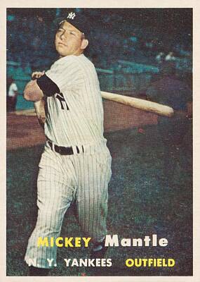 Athletes Paintings - 1957 Topps Mickey Mantle by Celestial Images