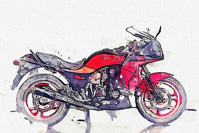 Transportation Royalty-Free and Rights-Managed Images - 1984 Kawasaki GPZ 750 R 4 watercolor by Ahmet Asar by Celestial Images