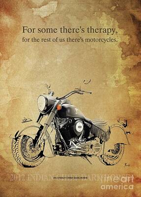 Animals Drawings - 2012 Indian Chief Dark Horse, Original Artwork. Motorcycle quote  by Drawspots Illustrations