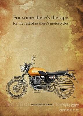 Cities Drawings - 2012 Moto Guzzi V7 Scrambler, Original Artwork. Motorcycle quote by Drawspots Illustrations