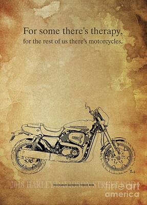 Cities Drawings - 2018 Harley-Davidson Street Rod, Original Artwork. Motorcycle quote by Drawspots Illustrations