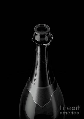 Wine Digital Art Royalty Free Images - Black Champagne Bottle Open Neck Royalty-Free Image by Allan Swart
