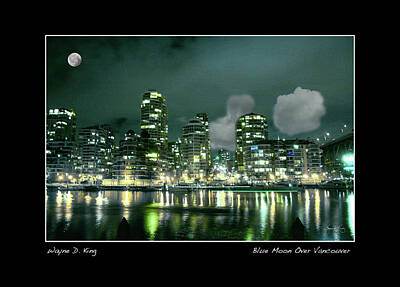 Graphic Trees Royalty Free Images - Blue Moon Over Vancouver Royalty-Free Image by Wayne King