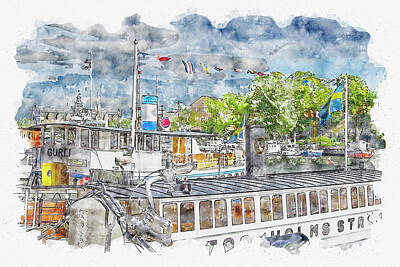Transportation Digital Art - Boat #watercolor #sketch #boat #water by TintoDesigns