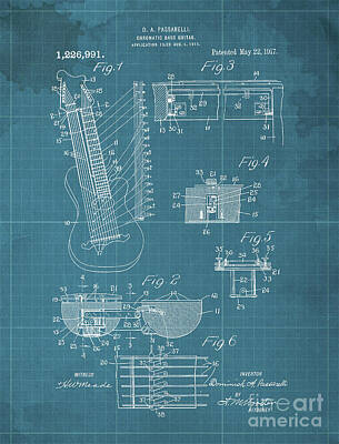 Musician Drawings - CHROMATC BASS GUTAR Patent Year 1917 by Drawspots Illustrations