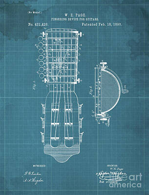 Musician Drawings - FINGERING DEVICE FOR GUITARS Patent Year 1890 by Drawspots Illustrations