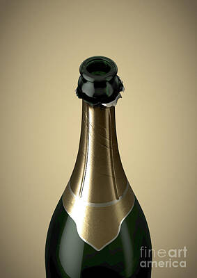 Wine Digital Art - Gold Champagne Bottle Open Neck by Allan Swart
