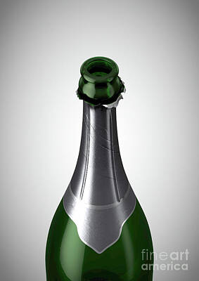 Wine Digital Art Royalty Free Images - Green Champagne Bottle Open Neck Royalty-Free Image by Allan Swart